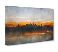 Sunrise Over Los Angeles Skyline Canvas Print | Gallery Wrapped 30mm Frame Wall Art | 20x14 inches | Ready to Hang | Abstract Landscape Picture | Living Room Bedroom Lounge Office
