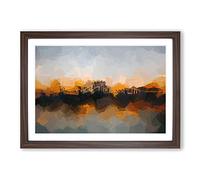 Sunrise Over Los Angeles Skyline in Abstract Framed Print | A2 Walnut Framed Wall Art | Ready to Hang | Abstract Cityscape Picture | Living Room Bedroom Lounge Office