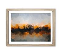 Sunrise Over Los Angeles Skyline In Abstract Modern Art Framed Print | A2 Oak Framed Wall Art | Ready to Hang | Abstract Cityscape Picture | Living Room Bedroom Lounge Office