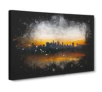 Sunrise Over Los Angeles Skyline Paint Splash Canvas Print | Gallery Wrapped 30mm Frame Wall Art | 20x14 inches | Ready to Hang | Modern Landscape Picture | Living Room Bedroom Lounge Office