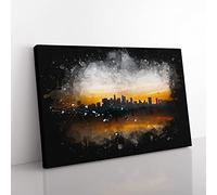 Sunrise Over Los Angeles Skyline Paint Splash Modern Art Canvas Wall Art Print Ready to Hang, Framed Picture for Living Room Bedroom Home Office Décor, 60x40 cm (24x16 Inch)