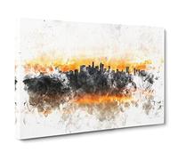Sunrise Over Los Angeles Skyline Watercolour Canvas Print | Gallery Wrapped 30mm Frame Wall Art | 20x14 inches | Ready to Hang | Modern Landscape Picture | Living Room Bedroom Lounge Office