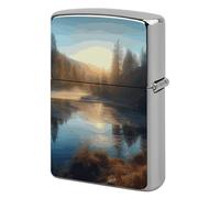 Sunrise Over Mountain Forest Lake Lighter Case Metal Protective Cover with Double-Sided Art Design, Cool Lighters Pouch Shockproof Lighter Cover for Men Women Gifts, Lighters Not Included