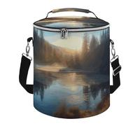 Sunrise Over Mountain Forest Lake Lunch Bag, 15L Portable Leakproof Picnic Basket with Shoulder Strap, Insulated Picnic Cooler Bag for Camping, Beach, Hiking & Groceries