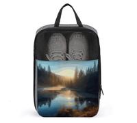 Sunrise over Mountain Forest Lake Shoe Bag Waterproof & Breathable Shoe Pouch for Travel, Portable Carry Case for Sports Sneakers, Gym, Vacation