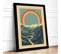 Sunrise Over Mountains Vintage Framed Wall Art Print A3 Black Frame
