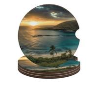 Sunrise Over Oahu Hawaii Car Coasters, 4PCS Non-Slip Car Cup Holder Coasters with Cork Base, Heat Resistant & Waterproof Drink Coaster for Women Men