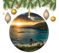Sunrise Over Oahu Hawaii Ceramic Christmas Ornaments 3 Inch Vintage Hanging Baubles with Gold String for Xmas Tree Decorations Holiday Party Yard Garden Home Decor Festive Keepsake Gift Exchange