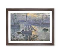 Sunrise Over The Boats By Claude Monet Classic Painting Framed Print | A4 Walnut Framed Wall Art | Ready to Hang | Classic Landscape Picture | Living Room Bedroom Lounge Office