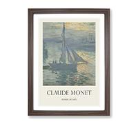 Sunrise Over The Boats By Claude Monet Exhibition Museum Painting Framed Print | A3 Walnut Framed Wall Art | Ready to Hang | Modern Landscape Picture | Living Room Bedroom Lounge Office