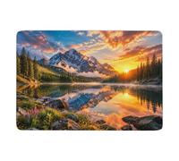 Sunrise over the Crystal Lake Short Pile Rug 150 x 100 cm, Soft Non Slip | Soft short pile rug with easy hand-wash care; adds a soft decorative accent; for bedroom floor styling