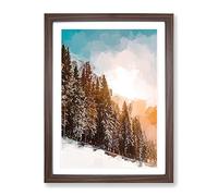 Sunrise Over The Forest In Abstract Modern Framed Print | A2 Walnut Framed Wall Art | Ready to Hang | Abstract Landscape Picture | Living Room Bedroom Lounge Office