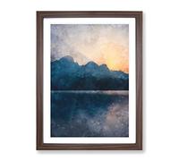 Sunrise Over The Mountains Abstract Painting Modern Framed Print | A4 Walnut Framed Wall Art | Ready to Hang | Abstract Landscape Picture | Living Room Bedroom Lounge Office
