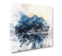 Sunrise Over the Mountains Abstract Watercolour Canvas Print | Gallery Wrapped 30mm Frame Wall Art | 20x20 inches | Ready to Hang | Abstract Landscape Picture | Living Room Bedroom Lounge Office
