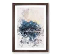 Sunrise Over The Mountains Abstract Watercolour Framed Print | A2 Walnut Framed Wall Art | Ready to Hang | Abstract Landscape Picture | Living Room Bedroom Lounge Office