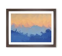 Sunrise Over The Mountains In Abstract Modern Art Framed Print | A4 Walnut Framed Wall Art | Ready to Hang | Abstract Landscape Picture | Living Room Bedroom Lounge Office