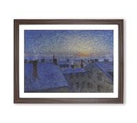 Sunrise Over The Rooftops By Eugene Jansson Classic Painting Framed Print | A3 Walnut Framed Wall Art | Ready to Hang | Classic Landscape Picture | Living Room Bedroom Lounge Office