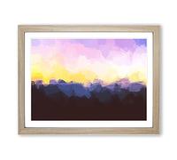 Sunrise Over The World In Abstract Modern Art Framed Print | A3 Oak Framed Wall Art | Ready to Hang | Abstract Map Picture | Living Room Bedroom Lounge Office