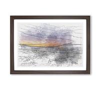 Sunrise Over The Yorkshire Dales Sketch Framed Print | A2 Walnut Framed Wall Art | Ready to Hang | Modern Landscape Picture | Living Room Bedroom Lounge Office