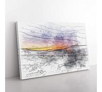 Sunrise Over The Yorkshire Dales Sketch Modern Art Canvas Wall Art Print Ready to Hang, Framed Picture for Living Room Bedroom Home Office Décor, 60x40 cm (24x16 Inch)