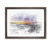 Sunrise Over The Yorkshire Dales Sketch Modern Art Framed Print | A3 Walnut Framed Wall Art | Ready to Hang | Modern Landscape Picture | Living Room Bedroom Lounge Office