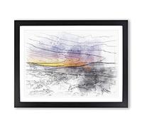 Sunrise Over The Yorkshire Dales Sketch Modern Art Framed Print | A4 Black Framed Wall Art | Ready to Hang | Modern Landscape Picture | Living Room Bedroom Lounge Office