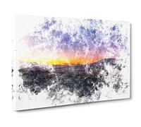 Sunrise Over The Yorkshire Dales Watercolour Canvas Print | Gallery Wrapped 30mm Frame Wall Art | 20x14 inches | Ready to Hang | Modern Landscape Picture | Living Room Bedroom Lounge Office