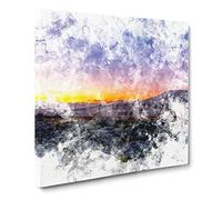 Sunrise Over the Yorkshire Dales Watercolour Canvas Print | Gallery Wrapped 30mm Frame Wall Art | 20x20 inches | Ready to Hang | Modern Landscape Picture | Living Room Bedroom Lounge Office