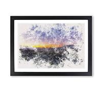 Sunrise Over The Yorkshire Dales Watercolour Framed Print | A2 Black Framed Wall Art | Ready to Hang | Modern Landscape Picture | Living Room Bedroom Lounge Office