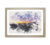 Sunrise Over The Yorkshire Dales Watercolour Framed Print | A2 Oak Framed Wall Art | Ready to Hang | Modern Landscape Picture | Living Room Bedroom Lounge Office