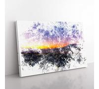 Sunrise Over The Yorkshire Dales Watercolour Modern Canvas Wall Art Print Ready to Hang, Framed Picture for Living Room Bedroom Home Office Décor, 60x40 cm (24x16 Inch)