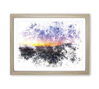 Sunrise Over The Yorkshire Dales Watercolour Modern Framed Print | A3 Oak Framed Wall Art | Ready to Hang | Modern Landscape Picture | Living Room Bedroom Lounge Office