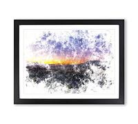 Sunrise Over The Yorkshire Dales Watercolour Modern Framed Print | A4 Black Framed Wall Art | Ready to Hang | Modern Landscape Picture | Living Room Bedroom Lounge Office