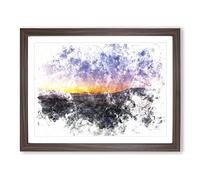 Sunrise Over The Yorkshire Dales Watercolour Modern Framed Print | A4 Walnut Framed Wall Art | Ready to Hang | Modern Landscape Picture | Living Room Bedroom Lounge Office