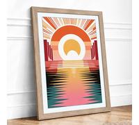 Sunrise Over Water Art Deco Framed Wall Art Print A3 (42×29.7cm) Oak, Wall Decor for Living Room, Bedroom, Office & Home, Ready to Hang, Art Gift
