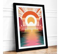 Sunrise Over Water Art Deco Framed Wall Art Print A4 (29.7×21cm) Black, Wall Decor for Living Room, Bedroom, Office & Home, Ready to Hang, Art Gift