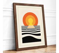 Sunrise Over Water Geometric Framed Wall Art Print A1 (84.1×59.4cm) Walnut, Wall Decor for Living Room, Bedroom, Office & Home, Ready to Hang, Art Gift