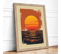 Sunrise Over Water Japandi Framed Wall Art Print A2 Oak Frame
