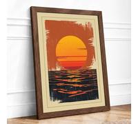 Sunrise Over Water Japandi Framed Wall Art Print A3 Walnut Frame