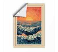 Sunrise Over Waves Japandi Unframed Wall Art Print A4 (29.7×21cm), Wall Decor for Living Room, Bedroom, Office & Home, Art Gift