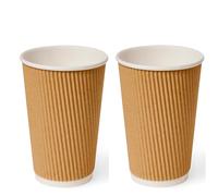Sunrise Packaging 100 x 16oz Kraft Ripple Coffee Cups 450ml - Eco-Friendly Insulated Large Paper Cups for Hot Drinks, Tea, Coffee, Cappuccino, Hot Chocolate