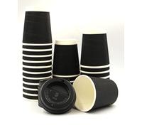 Sunrise Packaging 100 x 8oz Black Ripple Disposable Coffee Cups with Lids - Insulated, Leak-Proof & Eco-Friendly Paper Cups - Durable to-Go Cups for Coffee, Tea, Cappuccino & Hot Beverages