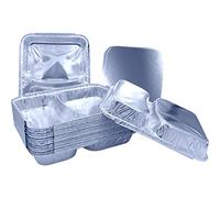 Sunrise Packaging 2 Compartment Food Container w/Lids [227 x 182 x 38mm] Food-Safe Take Away Pans, Freezer/Oven-Safe, Catering Aluminium Foil Containers, 50