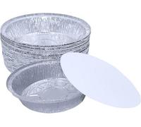 Sunrise Packaging 20 X Round Foil Trays With Paper Lids 900Ml 18.5Cm , Large Aluminium Flan Dishes For Baking And Storage