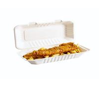 Sunrise Packaging 25 Pack - XTRA LARGE Super Rigid Bagasse Clamshell Lunch Boxes for Fish and Chips - 12.5 x 6 Inch | Eco-Friendly Takeout Containers Biodegradable To-Go Meal Box