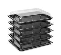 Sunrise Packaging 25 X Large Sandwich Platter Trays With Lids Black Base Clear Dome 450mm X 310mm