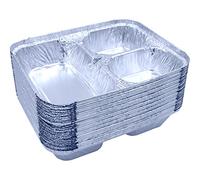 Sunrise Packaging 3 Compartment Food Container w/Lids [226 x 182 x 36 mm] Food-Safe Take Away Pans, Freezer/Oven-Safe, Catering Aluminium Foil Containers, 100