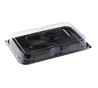 Sunrise Packaging 5 x Large Reusable Black Sandwich Platters with Clear Lids Rectangular Catering Buffet Party Serving Trays Recyclable Cakes Sandwich Display (Large Size 450mm x 310mm x 75mm)