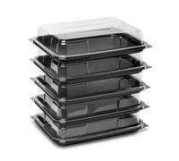 Sunrise Packaging 5 x MINI Black Sandwich Platters with Clear Lids Reusable Rectangular Catering Buffet Party Serving Trays Recyclable Cakes Sandwich Display (Mini Size 250mm x 180mm x 70mm)