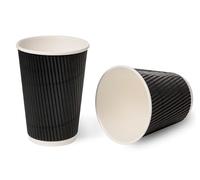 Sunrise Packaging 50-Pack 12oz Black Ripple Coffee Cups | Eco-Friendly Insulated Kraft Paper Hot Drinks Cups | Recyclable, Leakproof, Reusable